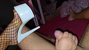 mature woman in a plaid bodysuit and high heels loves to fuck