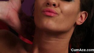 kinky stunner swallows all the jizz on her face