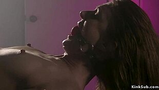 lawyer ties slim brunette for whipping, choking her deepthroat submission