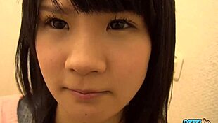 Sneaking into the Bathroom with the Asian Ends with Her Sucking Cock and Tasting Cum