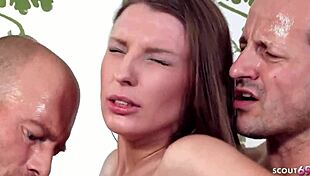 Rough teen endures anal double penetration in mmf threesome with facial