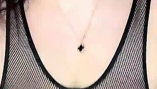 Intense fucking huge natural tits in stockings on body mesh from above