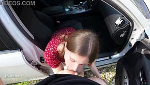 seduced driver with sloppy blowjob swallowing every drop in public pov