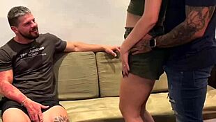 Husband watches friend with wife