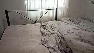 Sexy stepmom cleans bedroom in thong, records for stepson?