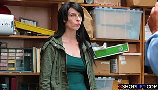 Shoplifting Teen's Hairy Pussy Caught and Fucked by Mall Cop in Backroom