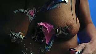 Messy Food Birthday Cake Girl Experiences Joyful Fetish Celebration