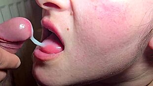close up blowjob - every drop on the tongue awakens a new fire in her