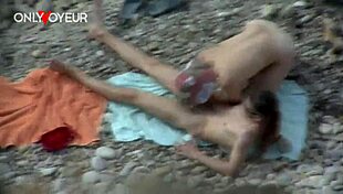 round booty babe gets cum in mouth on beach