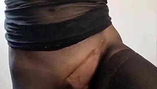 'do you see this big tranny cock cumming in pantyhose?'