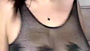 Intense fucking huge natural tits in stockings on body mesh from above