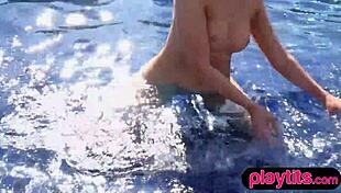 Petite Blonde MILF Flaunts Big Ass And Naked Body In Pool