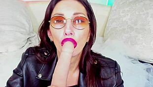 Hot MILF giving a blowjob in glasses, wow! 😎