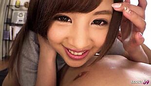 Japanese Teen with Saggy Tits Rides Older Guy