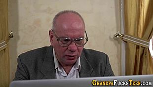 kinky teen gets facial cumshot from grandfather