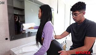 mylfex - perv stepson strokes his mom while cleaning