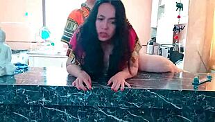 Indian Stepmother Explodes In Kitchen Sex With Stepson!