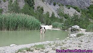 teen lesbian fingers pussy outdoors