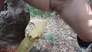 i'm a perverted slut squirting piss from a wooden stake in the forest