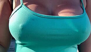 Italian milf with big tits and hard nipples walks in florida public