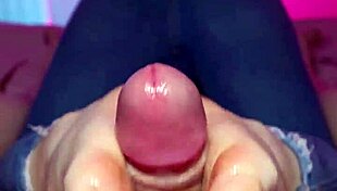 Petite white girl gives reverse footjob, cum on feet POV