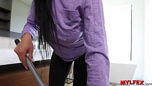 mylfex - perv stepson strokes his mom while cleaning