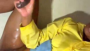 I'm milking my big tits on the desk with cum