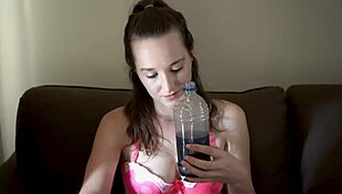 Brunette neighbor chain smokes in pink bra while I watch