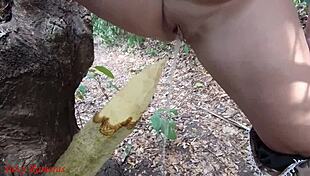 i'm a perverted slut squirting piss from a wooden stake in the forest