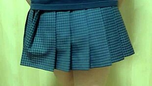 schoolgirl in bloomers, gym clothes, see-through underwear, and school swimsuit for anal play