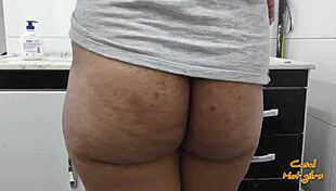 Brazilian Housewife Washes Dishes While Taking Cock