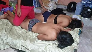 Amateur friends in costumes turn playful and heated