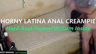 horny latina gets anal creampie from hard fucking with cum inside