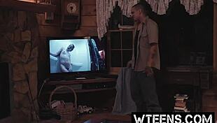 petite blonde showered at haunted house bathroom snatched by freaky dick