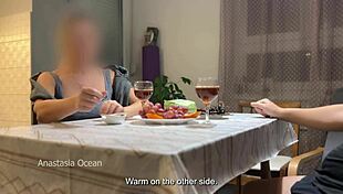 Husband Jerks Hidden Under Table at Step Mom.