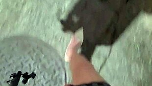 shemale ting xuan pees outdoors then masturbates to climax on thigh