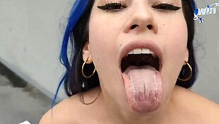 Katty Blake sucks and fucks till cum floods her mouth in public!