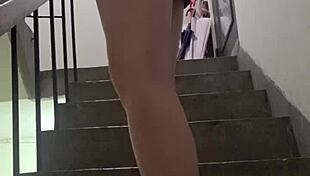 shemale ting xuan pees outdoors then masturbates to climax on thigh