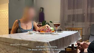 Husband Jerks Hidden Under Table at Step Mom.