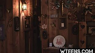 petite blonde showered at haunted house bathroom snatched by freaky dick