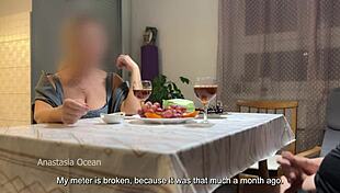 Husband Jerks Hidden Under Table at Step Mom.