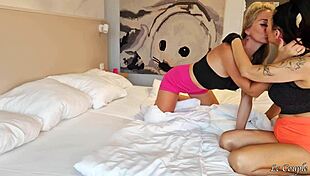 wife returns from gym with tattooed milf for bisexual cowgirl creampie doggystyle fingering group riding shaved pussy vibrator play