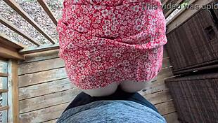 Hey, redhead slut grinds on cock outdoors!