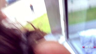 Skinny petite brunette gets fucked in front of neighbors