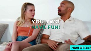 petite busty blonde teen masseuse gives wet nuru massage to horny client