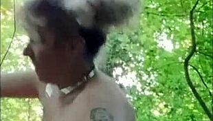 oh, the female slave is the slut in the forest. getting humiliated by the master