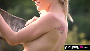 hungarian blondie mikki galante revels her fresh pussy on a floral meadow