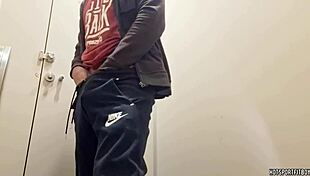 steamy solo hunky stud gets naughty in public bathroom with big cock