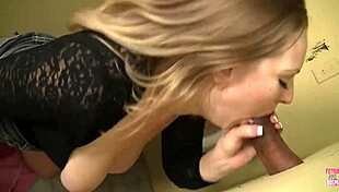 blonde vickey dives into her sucking fantasy with a big black cock in the toilet
