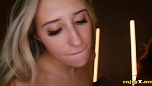 Blonde and brunette goddesses tease with vibrators in a hot sixty-nine pussy licking session